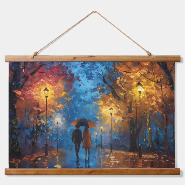 Abend Spaziergang im Herbst Wandteppich Mit Holzrahmen (Vorne)