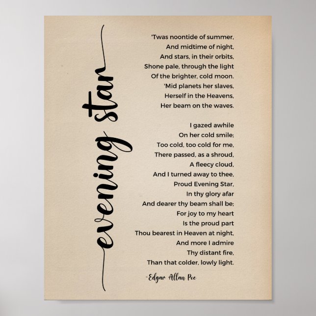 Abend Star Gedicht Edgar Allan Poe Vintage Poster (Vorne)