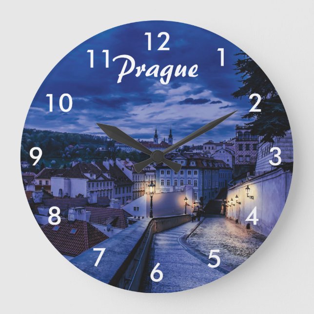 Abend Straße in Prag Große Wanduhr (Vorderseite)