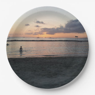 Abend Sunset Tropical Beach Waikiki Oahu Hawaii Pappteller