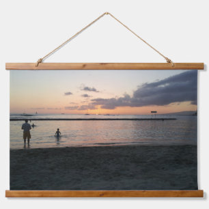 Abend Sunset Tropical Beach Waikiki Oahu Hawaii Wandteppich Mit Holzrahmen