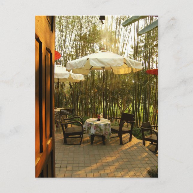 Abend Tee am Bambushain Postkarte (Vorderseite)