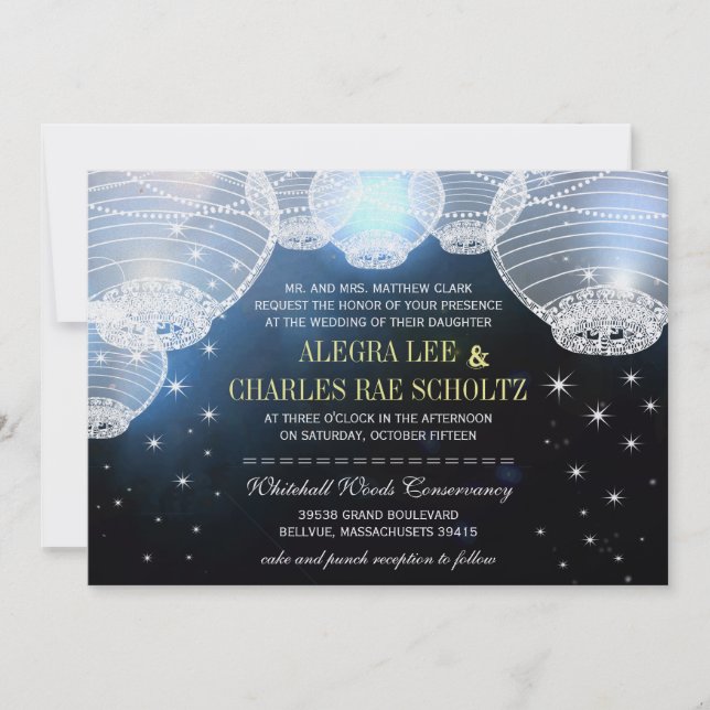 Abend Wedding Navy Paper Lantern Die Cut Einladung (Vorderseite)