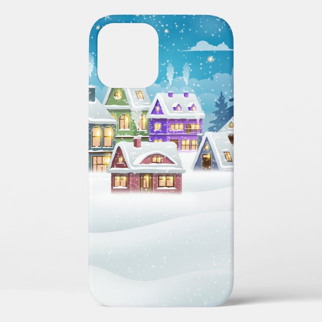 Abend-Winterdörferlandschaft mit schneebedeckter F Case-Mate iPhone Hülle (Rückseite)