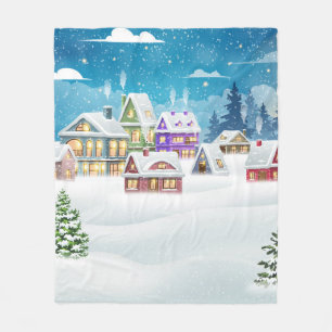 Abend-Winterdörferlandschaft mit schneebedeckter F Fleecedecke