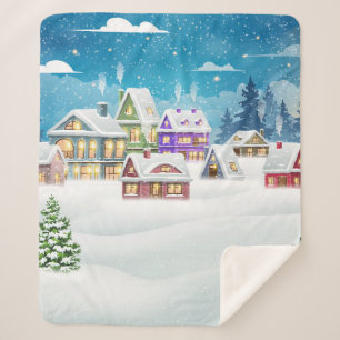 Abend-Winterdörferlandschaft mit schneebedeckter F Sherpadecke
