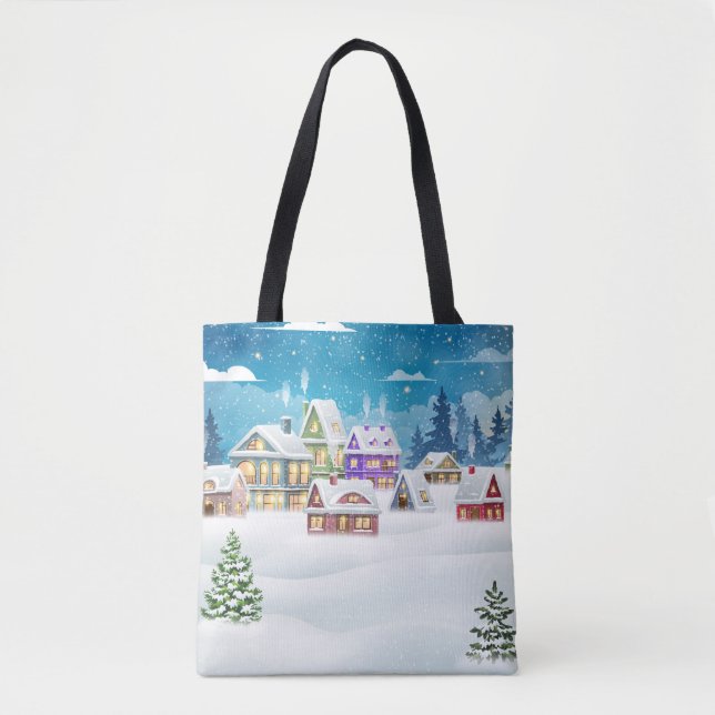 Abend-Winterdörferlandschaft mit schneebedeckter F Tasche (Vorderseite)