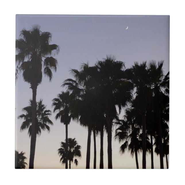 Abenddämmerung mit tropischen Palmen Fliese (Vorderseite)