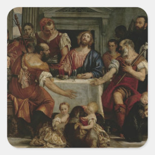 Abendessen bei Emmaus (Öl auf Leinwand) Quadratischer Aufkleber
