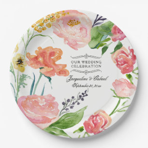 Abendessen Hochzeitsempfang Wasserfarben Rose Pappteller