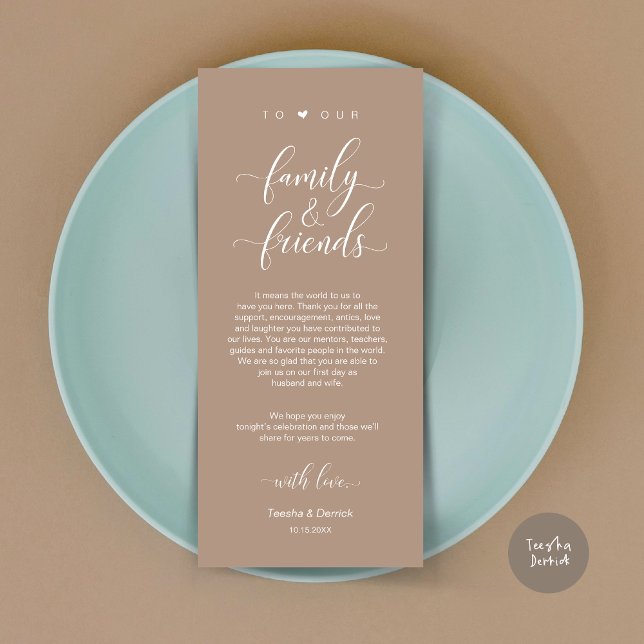 Abendessen Platz Einstellung Danke, Brown Taupe Ca Programm (Dinner Place Setting Thank You Card, Modern Classy Wedding, in Warm Taupe)