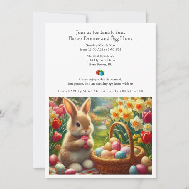 Abendessen und Ei-Jagd Familie Ostern Einladung (Vorderseite)