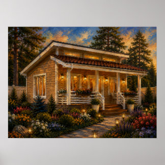 Abendglanz Cottage Garten Ölmalerei Poster