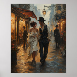 Abendglühen-Steampunk-Spaziergang Romantische Wass Poster