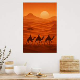 "Abendkarawane Wüsten-Silhouette-Wandkunst Poster