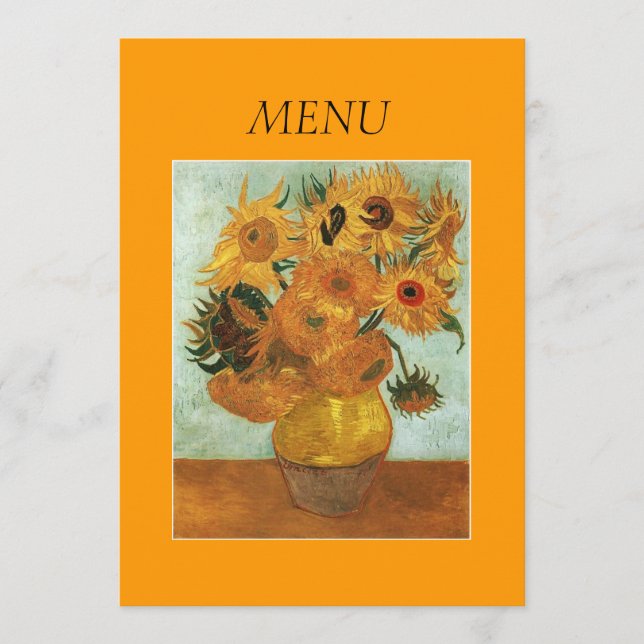 Abendkarte, Vase mit zwölf Sonnenblumen Menükarte (Vorderseite)