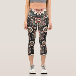 Abendliche Boho-Blüten Capri Leggings