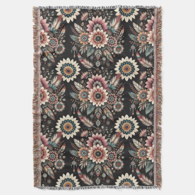 Abendliche Boho-Blüten Decke (Vorderseite Vertikal)