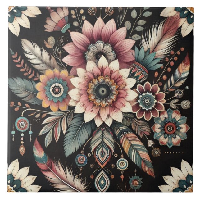 Abendliche Boho-Blüten Fliese (Vorderseite)