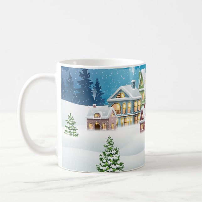 Abendliche Winterlandschaft mit schneebedecktem Kaffeetasse (Links)