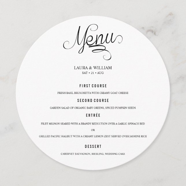 Abendmenü für das Plättchen Menükarte (Vorderseite)