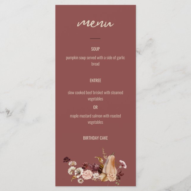 Abendmenü für Party, Goldene Ernte Menükarte (Vorderseite)