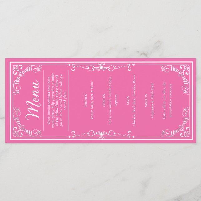 Abendmenü - Rosa Prinzessin Quinceañera Menükarte (Vorderseite)