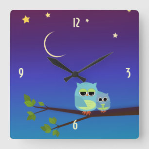 Abends-Eulen-Wand-Uhr Quadratische Wanduhr