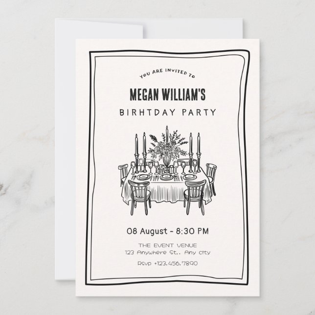 Abendtisch Geburtstag Einladung (Vorderseite)