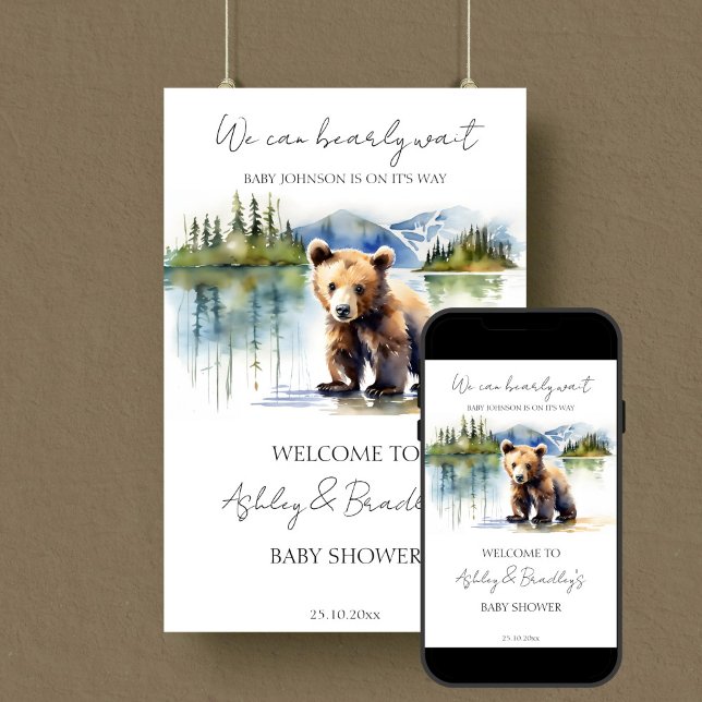 Abenteuer abwarten Babydusche Begrüßungszeichen Poster (Bearly wait adventure awaits national parks themed baby shower welcome sign template download)