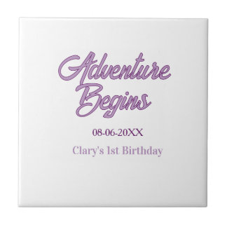 Abenteuer beginnt 1. Geburtstag Name Datum einfach Fliese