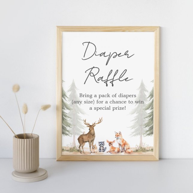 Abenteuer Beginnt Baby Shower Windel Raffel Schild (Let the Adventure Begin Woodland Baby Shower Diaper Raffle Sign)