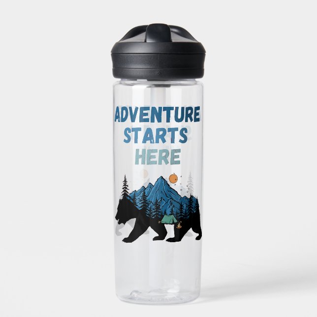 Abenteuer beginnt hier Silhouette Camping Trinkflasche (Vorderseite)