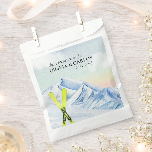 Abenteuer beginnt Skiberg Winter Hochzeit Gefallen Geschenktütchen (Ausgeschnitten)