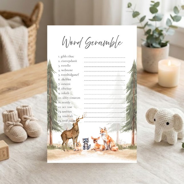 Abenteuer Beginnt Wald Dusche Wortverdrehspiel (Let the Adventure Begin Woodland Animals Baby Shower Word Scramble Game)