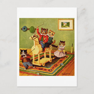 Abenteuer eines alten Spielzeugpferds einer Katzen Postkarte