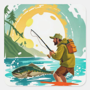 Abenteuer erleben: Ein Tag des Fischfangs Quadratischer Aufkleber