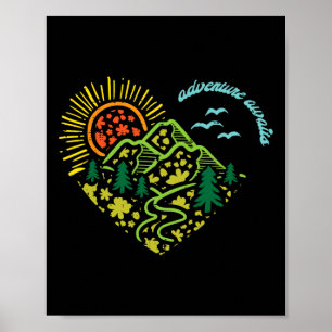 Abenteuer erwartet Berge Sonne Camping Wandern Fra Poster