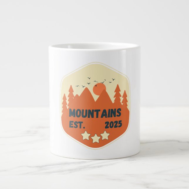 Abenteuer erwartet, Camping Idea , Berge lustig Jumbo-Tasse (Vorderseite)