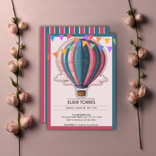 Abenteuer erwartet Festliches Blau Rosa Baby Showe Einladung