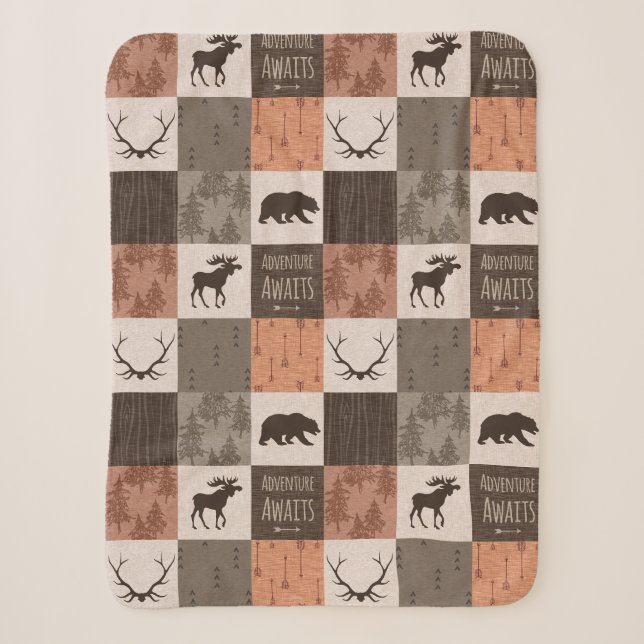 Abenteuer erwartet Minky/Sherpa Baby Blanket in Ru Sherpadecke (Vorderseite)