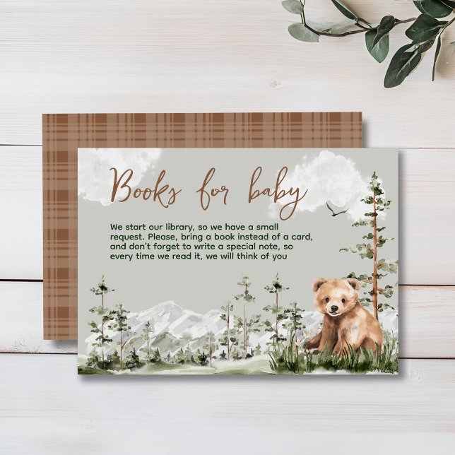 Abenteuer erwartet niedliche Waldbärendusche Begleitkarte (Cute watercolor forest bear baby shower, woodland theme, sage green, earthy colors, neutral )