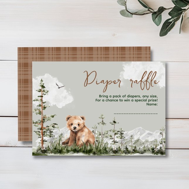 Abenteuer erwartet niedliche Waldbärendusche Begleitkarte (Cute watercolor forest bear baby shower, woodland theme, sage green, earthy colors, neutral )