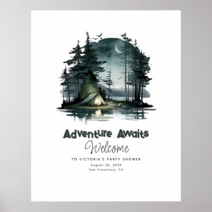 Abenteuer erwartet Night Campingplatz Begrüßungsze Poster