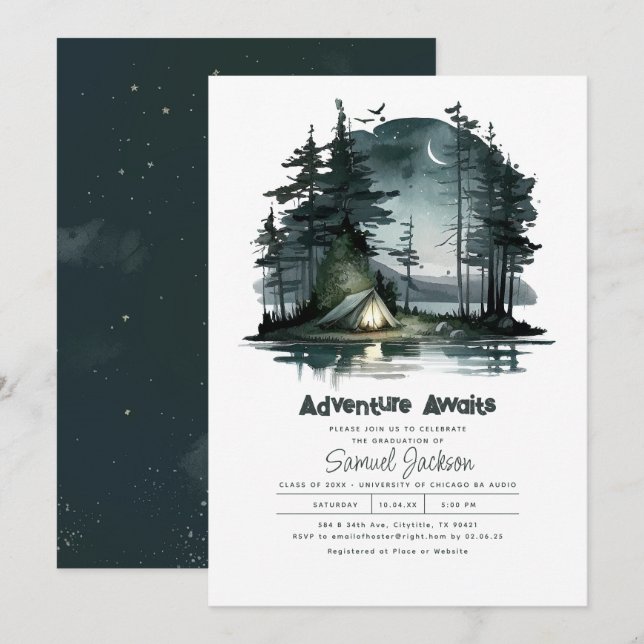 Abenteuer erwartet Night Sky Nature Graduation Par Einladung (Vorne/Hinten)