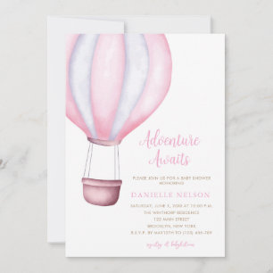 Abenteuer erwartet Pink Hot Air Ballon Baby Dusche Einladung