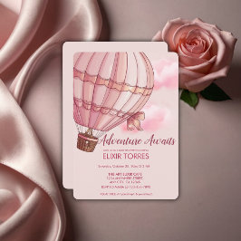 Abenteuer erwartet Pink Hot Air Ballon Baby Dusche Einladung