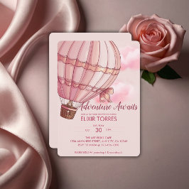 Abenteuer erwartet Pink Hot Air Ballon Baby Dusche Einladung