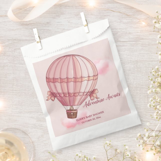 Abenteuer erwartet Pink Hot Air Ballon Baby Dusche Geschenktütchen (Ausgeschnitten)