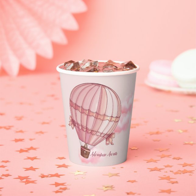 Abenteuer erwartet Pink Hot Air Ballon Baby Dusche Pappbecher (Insitu)